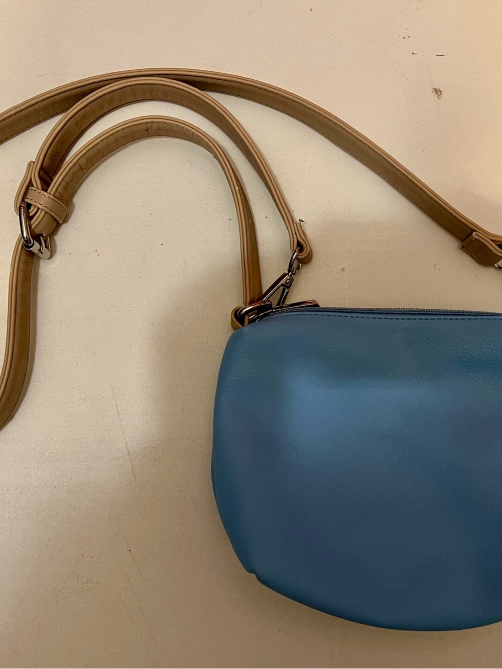 Charming Charlie Blue Crossbody Bag with Tan Strap